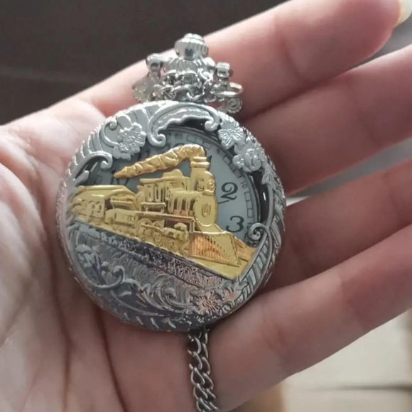New train locomotive steam engine pocket watch - Picture 1 of 10